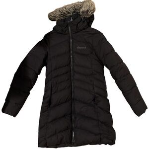 Marmot Black Long Puffer Jacket with Fur Hood Size Small